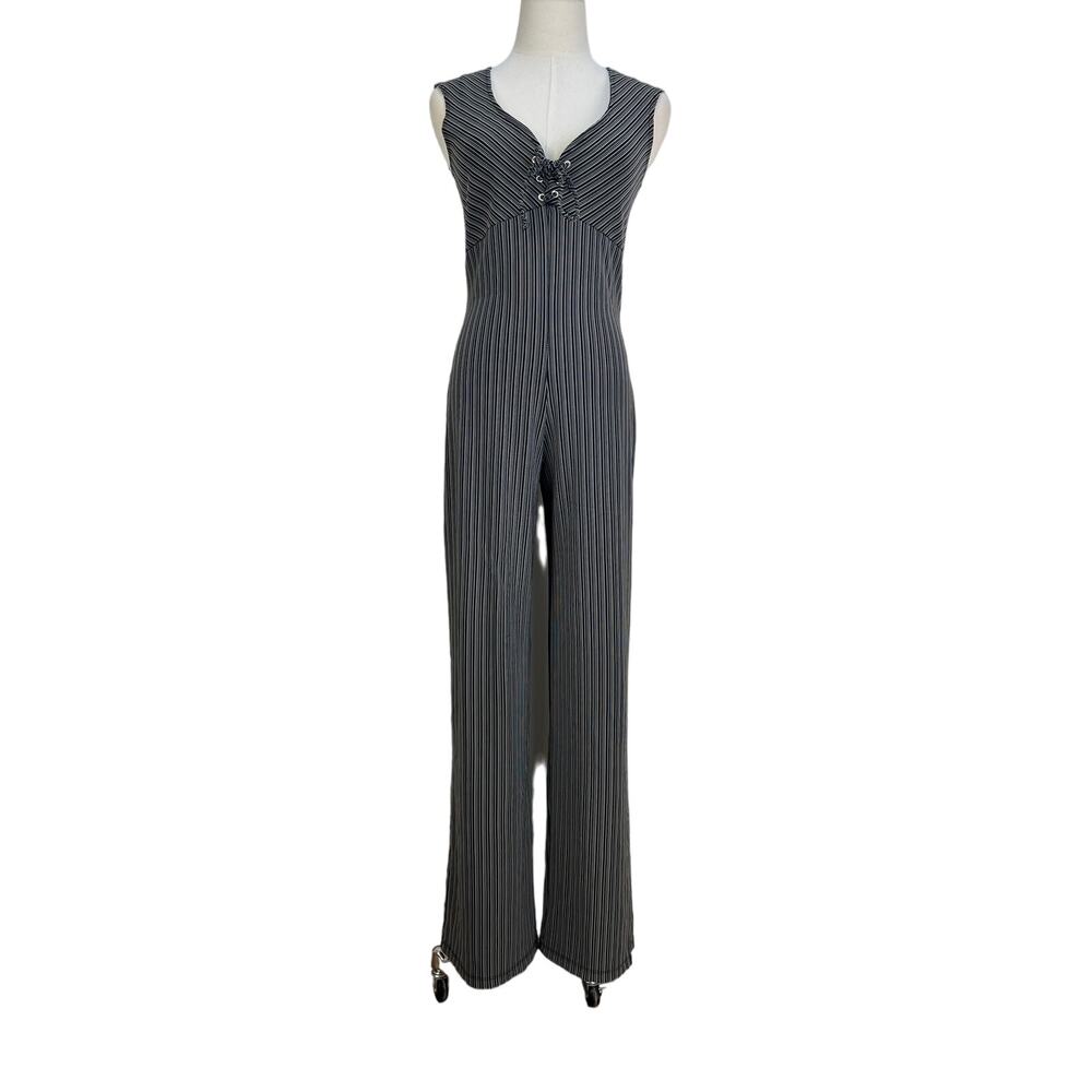 Koji Yohji Striped Stretch Jumpsuit Black White